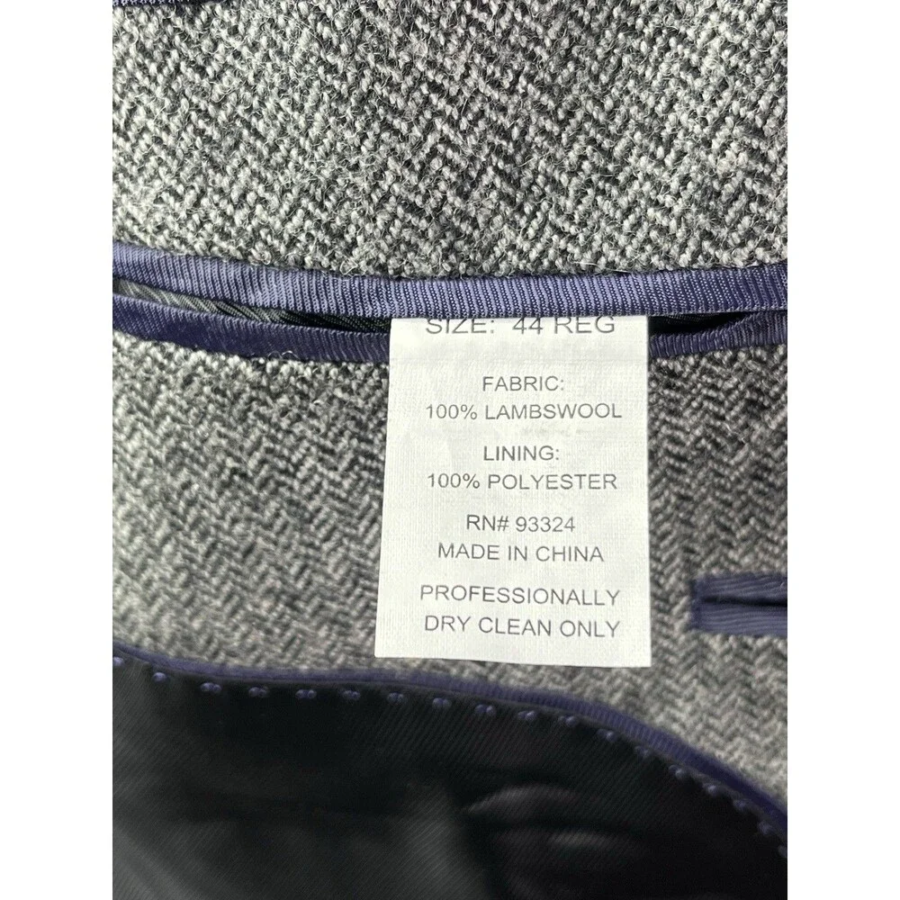 Adolfo Mens 44R Tweed Gray Wool Blazer Jacket Sport Coat Herringbone Lambswool